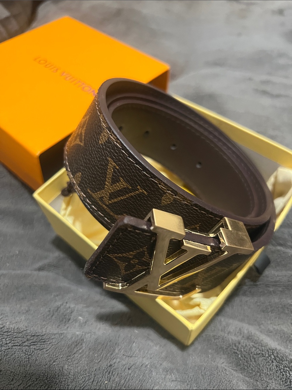 Louis Vuitton Brown Monogram Canvas LV Initiales Belt with Gold Buckle